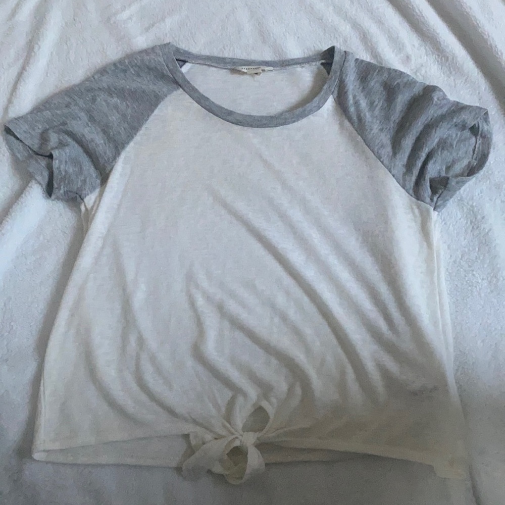 a classic baseball tee with a knot at the bottom